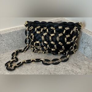 Topshop gold, black & vegan leather hobo bag